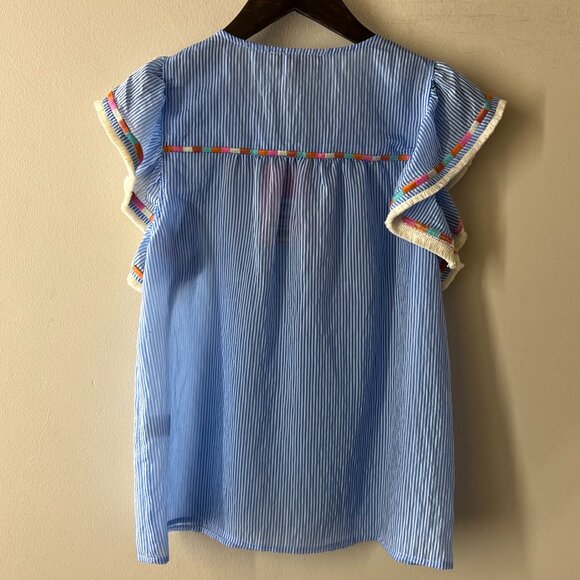 THML Blue Striped Embroidered Blouse - Picture 4 of 7